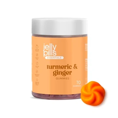 Image of Jelly Pills® Turmeric Gummies with Ginger &amp; Black Pepper 70 Vegan Orange Flavoured No Added Sugars Curcumin Extract Anti Inflammation and Digestive Problems