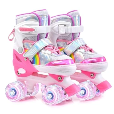 Image of ERNAN Roller skates Kids boots,8 Light up Wheels and 4 Sizes Adjustable.Rollerskates for Beginners, Suitable Indoor Outdoor (Rainbow A, M)