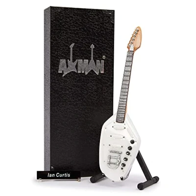 Image of Ian Curtis Miniature Guitar Replica Music Gifts Handmade Ornamental 1/4 Scale Includes a Display Box, Name Tag and Stand