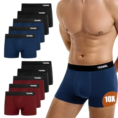 Image of YESWEL Mens Boxers 10 Pack, Cotton Retro Boxer Shorts, Breathable Underwear Briefs, No Itchy Labels Underpants Multicolor02(XL)