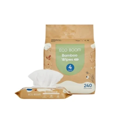 Image of ECO BOOM Biodegradable Bamboo Viscose Wet Wipes, 240 Wipes (Pack of 60 x 4)