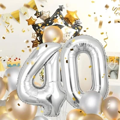 Image of Number Balloons 40,Sliver 40 Balloon Inch Giant Helium Foil for Boys Girls 40th Birthday Party Decor Anniversary Decorations Supplies