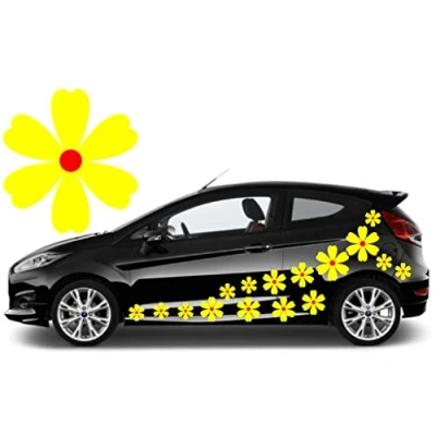 Image of TEEZ 32 Yellow &amp; Red Hex Flower Car Decals,Car Stickers Graphics, Daisy Decals