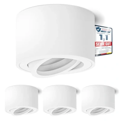 Image of linovum SMOL Downlight Extra Flat Pivoting in Matt White and Round Surface Mounted Light Diameter 80 mm for LED Modules Pack of 4