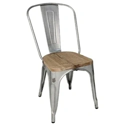 Image of Bolero Bistro Side Chairs Wooden Seat Pad Galvanised Steel (4 pack)
