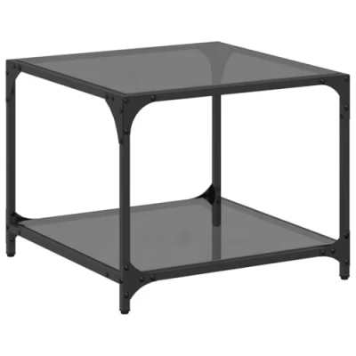 Image of vidaXL Coffee Table with Black Glass Top 50x50x40 cm Steel