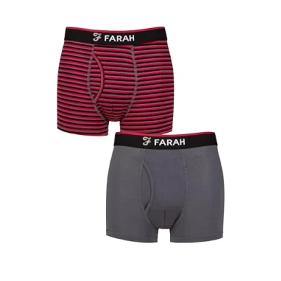 Image of Mens 2 Pair Farah Plain and Stripe Bamboo Keyhole Trunks Charcoal / Berry M