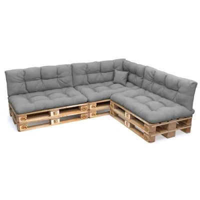 Image of POKAR Euro Pallet Pillows Waterproof Cushions Set of 8: 3x 120x80 + 120x40 1x 60x40 40x40, Cold Foam, Garden Furniture, without Pallets, Grey