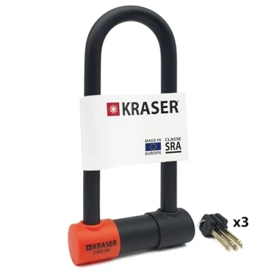 Image of KRASER KR85M Robust U Lock, SRA Approved, High Security Tested, 85X250mm/3.34x9.84in ø18mm/0.7in Double Locking Shackle, Anti Pick Theft Lock for Motorcycle, Scooter, Electric Bike