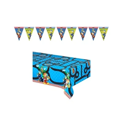 Image of ALMACENESADAN, 4886, Disney Mickey Mouse Party Pack; Composed of Superpilots Tablecloth 120 x 180 cm and Bunting Dimensions Approx 2.40 Metres, Ideal for Parties Birthdays.