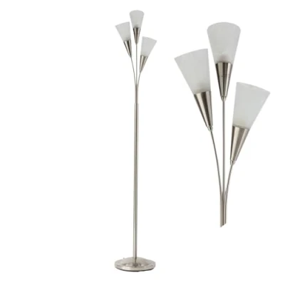 Image of firstchoicelighting Traditional Design 3 Arm Floor Lamp or Standing Light, Satin Nickel, Alabaster Glass Shades, Height 159cm
