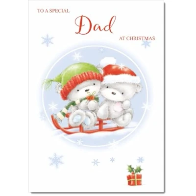 Image of doodlecards Dad Christmas Card Cute Bears on Sled Medium Size for with Plain Envelope