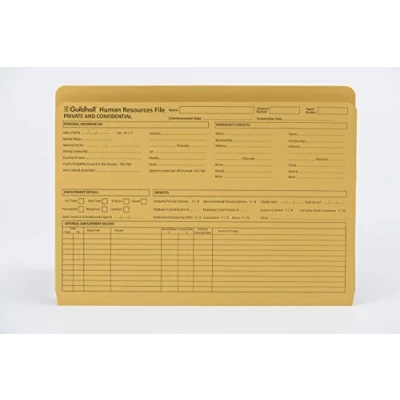 Image of Exacompta Ref 211/1300Z Guildhall Human Resources File 350 x 260mm in Size, Suitable for Foolscap &amp; A4 Documents, 315gsm , Pre Printed Cover Yellow (Pack of 50)