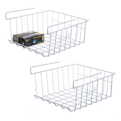 Image of Lonian Stackable Hanging Basket, 2 Pack Under Shelf Metal Wire Storage Basket for Kitchen, Office, Pantry, Bathroom, Cabinet