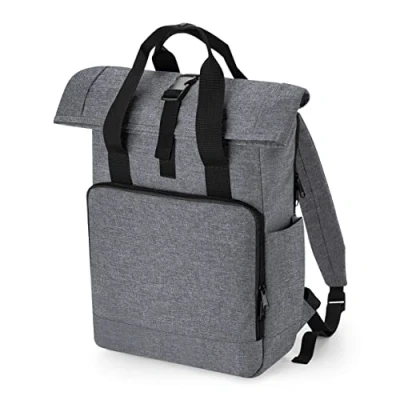 Image of BagBase BG118L Recycled Twin Handle Roll Top Laptop Backpack Grey Marl
