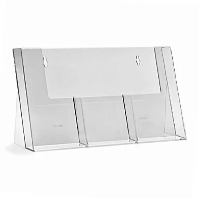 Image of TAYMAR Table Brochure Holder, Flyer Stand with 3 Compartments for DIN Long (DL), Transparent