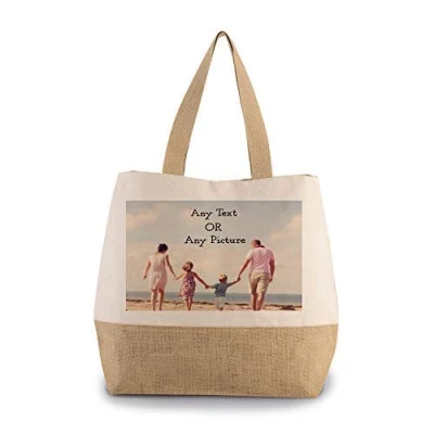Image of Personalised with your own text/image/text/message themed Mother’s Day/Birthday/Christmas inspired Canvas Jute Hold Shopper Bag