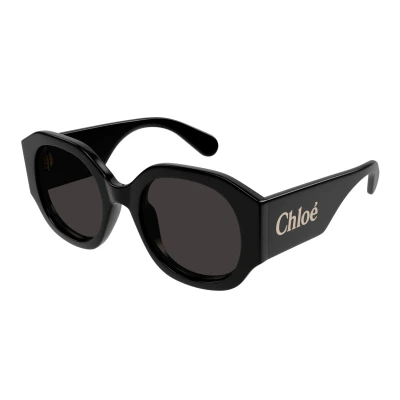 Image of Chloé Woman CH0234S 001 Sunglasses Acetate Black Grey Round