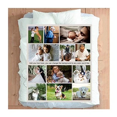 Image of Haisimiery Personalised Photo Fleece Blanket Customized Throw with Picture Birthday Wedding Gift for Adult Baby Pet (12 photos, 60x80 (150x200cm))