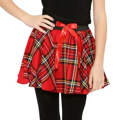 Image of Crazy Chick Girls Circular Kids Tartan Skirt Check Bow Detail Dance Mini Skirts Size 5 10 Years (Red)