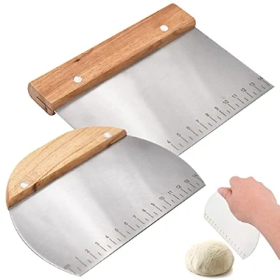 Image of Stainless Steel Dough Scraper, DBAILY 2pcs Scraper with Wooden Handle Multipurpose Pastry Cutter Food Grade Griddle Chopper for Bread Cake Making Pizza Cutting