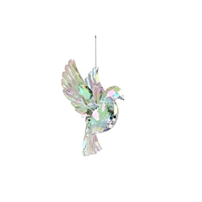 Image of Gisela Graham : Christmas Decoration Glass Effect Rainbow Iridescent Flying Dove