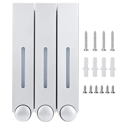 Image of Soap Dispenser, Wall Mount Shower Liquid Dispenser Three Head Shampoo Dispensers for Hotel Bathroom (Silver)