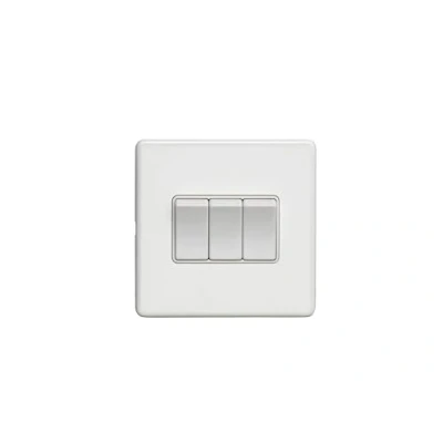 Image of 3 Gang 10Amp 2Way Switch Flat Concealed White Plate Rockers