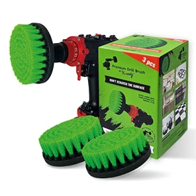 Image of Kornely™ Premium Drill Brush, Medium Stiff, Green, 3pcs. SET, 13cm. Professional Power Scrubber. Doesn&#039;t Scratch Surfaces. Suitable for Stove and Oven, Cabinets, Counters, Dirty pots, Floor Cleaning