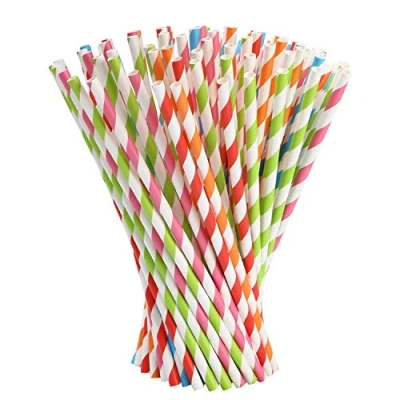 Image of Vicloon Straws Paper, Drinking Straw Biodegradable Recyclable, Party for Birthday, Wedding, Christmas, 5 Colors 100Pcs Rainbow