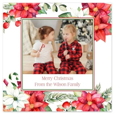 Image of Paper Themes Personalised Photo Upload Christmas Card Packs (Christmas Flowers 12pk)