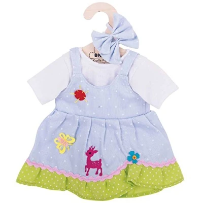 Image of Bigjigs Toys Blue Spotted Dress with Deer (for Size Large Doll) DOLLS ONLY