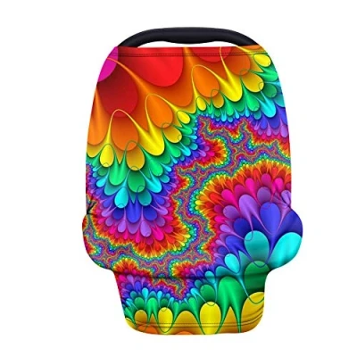 Image of Binienty Stretchy Car Seat Cover for Babies, Rainbow Boho Tie Dye Print, Breathable Baby Infans Canopies, High Chair, Stroller