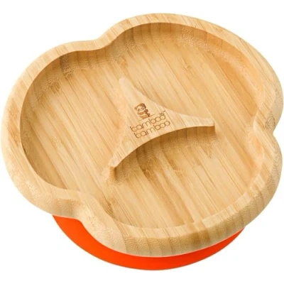 Image of Bamboo Baby Plate and Toddler Plate, Suction for Feeding Weaning, Divider Taste with Secure Suction, Plates Babies from 6 Months (Divider, Orange)