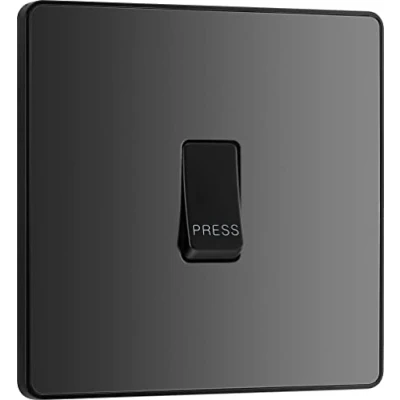 Image of BG Electrical Single Retractive Press Switch, Screwless Front Plate, Round Edges, 1 Way, Evolve, Black Chrome, 10A, PCDBC14B