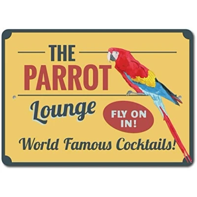 Image of BCTS Parrot Lounge Sign Lover Gift Owner Funny Vintage Metal 8x12 inches