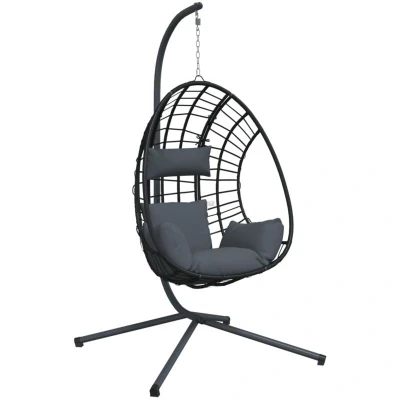 Image of vidaXL Hanging Egg Chair with Stand Anthracite Rattan and Steel