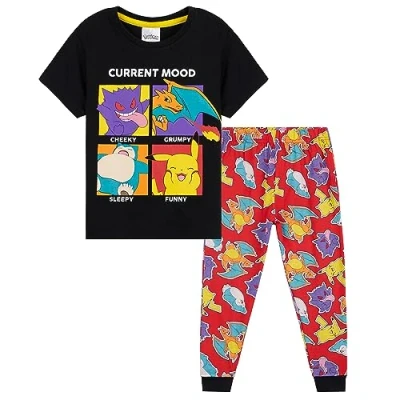 Image of Pokemon Boys Pyjamas Set Lounge Wear T Shirt and Long Bottoms Teenagers Kids PJs 4 14 Years Gifts for (Multi/Black, 5 6 Years)