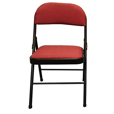 Image of Meta Deluxe Burgundy Red Fabric Padded Folding Chair Comfortable Seat Office Reception Foldable Desk Chairs Easy Storage Backrest, 40 x 46 78 cm