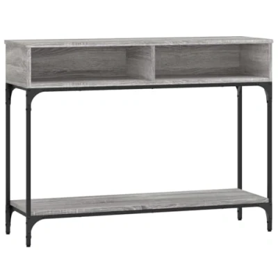 Image of vidaXL Modern Console Table in Grey Sonoma Engineered Wood and Metal Frame, with Storage Compartments Shelf
