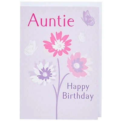 Image of Piccadilly Greetings Traditional Birthday Card Auntie 7 x 5 inches, purplepinkwhitepeach