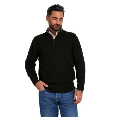 Image of JACK PYKE Ashcombe 100% Lambswool Long Sleeve Zip Knit Jumper Pullover Deep Olive Small