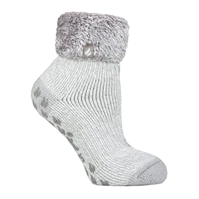 Image of Heat Holders Womens Ladies Non Slip Thermal Low Cut Fluffy Slipper Socks Silver Size UK 4 6.5