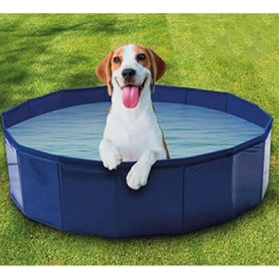 Image of Blue PVC Shell With Wooden Plank Pet Paddling Pool (80 cm x 21 cm) Single Piece Safe &amp; Easy to Setup, Perfect for Summer Fun