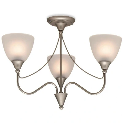 Image of Santana 3 Light Flush Multi Arm Ceiling Satin Steel, Opal Glass, E14