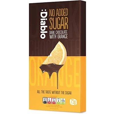 Image of Diablo Dark Chocolate Bar with Orange No Added Sugar, Gluten Free Diabetic Friendly Perfect for Gifting 75g