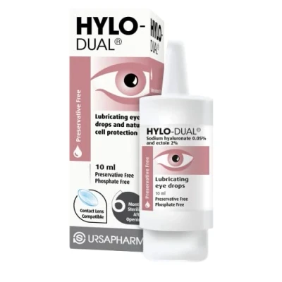 Image of HYLO Dual Preservative Free Eyedrops Contains 0.05% Sodium Hyaluronate and 2% Ectoin Moisturises Dry Eyes Reduces Allergic Symptoms 10ml