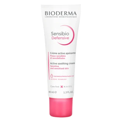 Image of Bioderma Sensibio Defensive Soothing &amp; Protective Light Face Cream for Sensitive Dry Skin, Moisturiser Enriched with Vitamin E Glycerin, 40ml