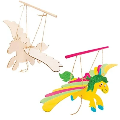 Image of Baker Ross AT384 Unicorn Wooden Puppet Kits Pack of 3, Moving For Children To Build And Design