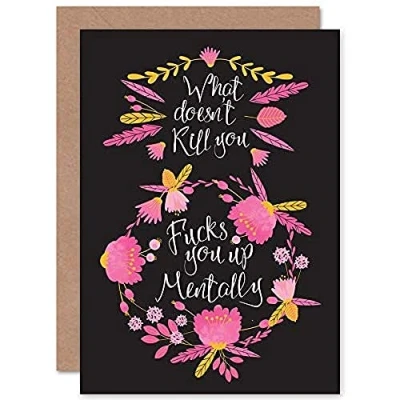 Image of Wee Blue Coo What Does not Kill You Funny Pink Sealed Greeting Card Plus Envelope Blank inside